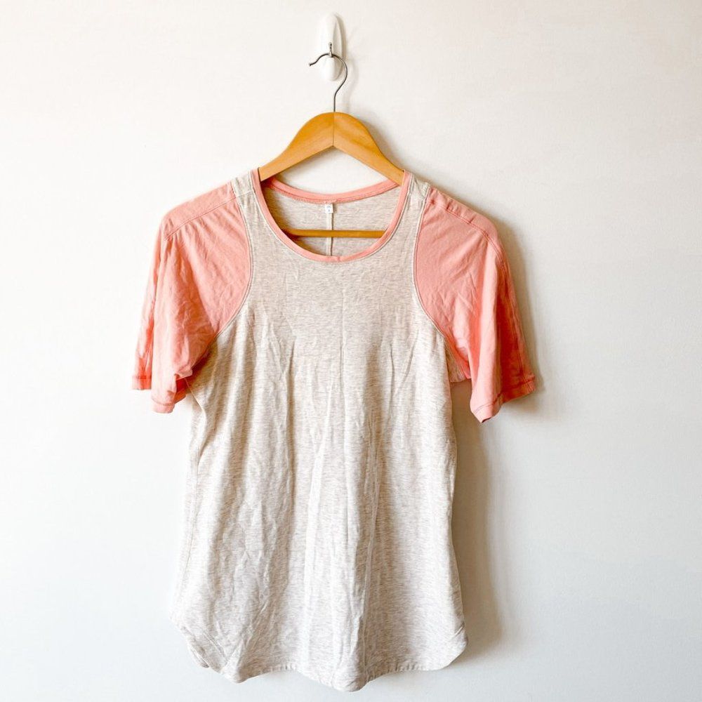 Lululemon Two Toned Colorblock Coral Cream Short Sleeve Shirt Sz 8